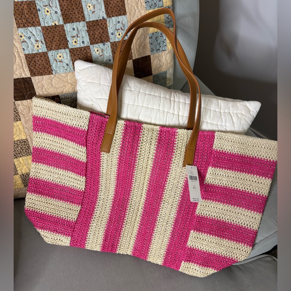 Anthropologie large beach tote pink and natural